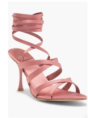 Jeffrey Campbell Obsessed Ankle Wrap Satin Blush Heel Sandals Size 7 NIB